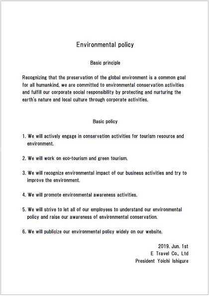 E Travel Environmental policy